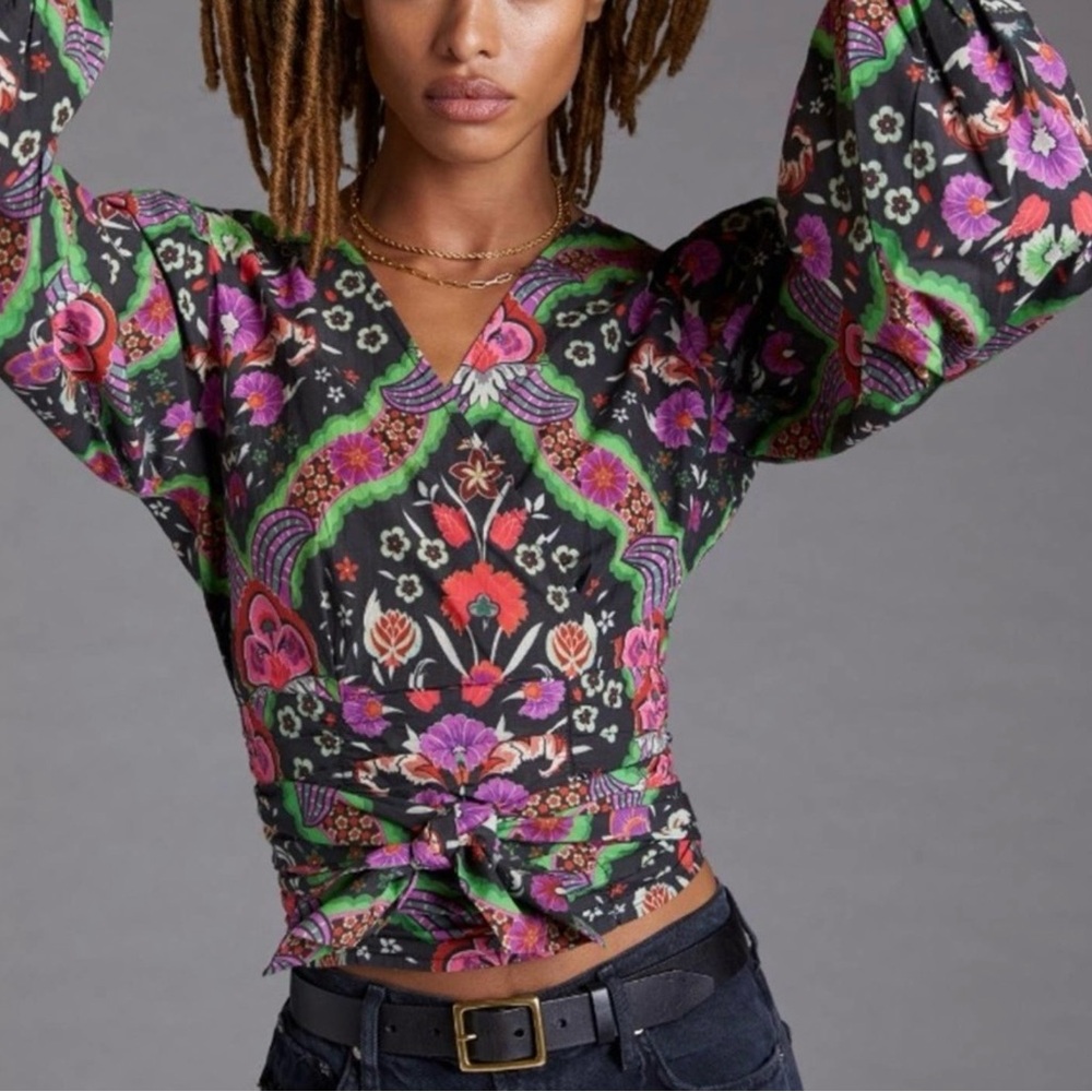 Anthropologie x Conditions Apply TIE-BACK BLOUSE Top Floral